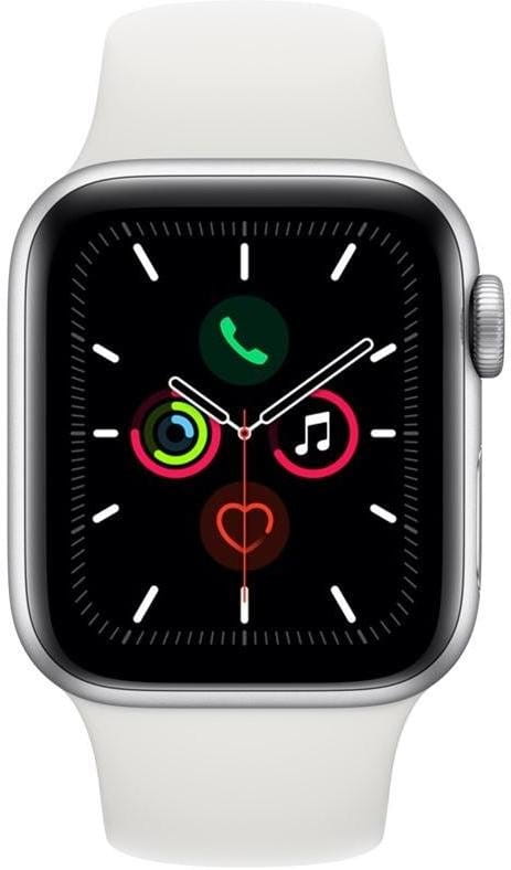 Ceas Apple Watch Series 5 GPS, 44mm Silver Aluminium Case with White Sport Band